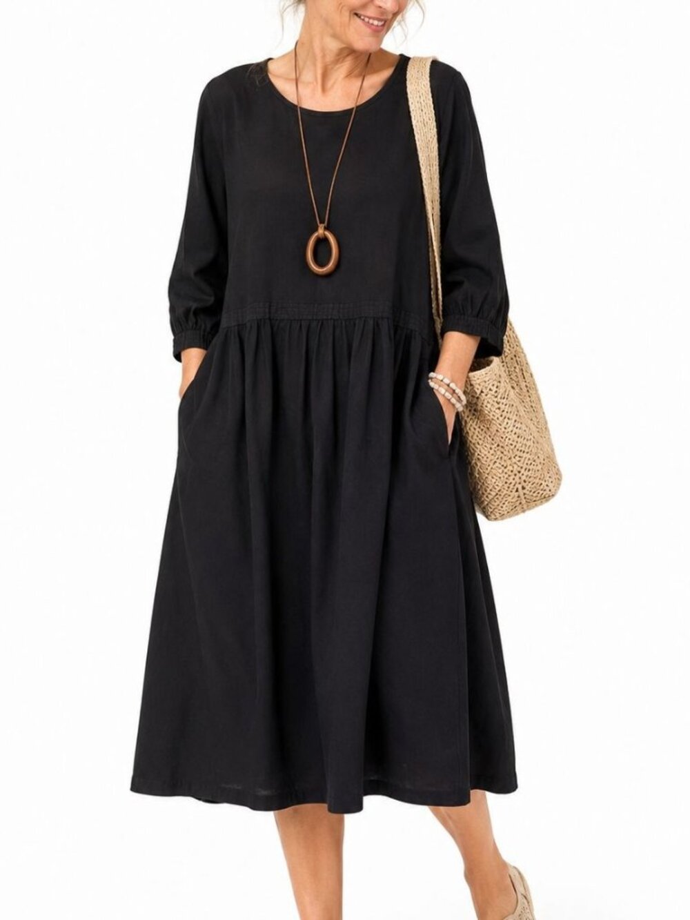 Gudrun Sjoden Lela Dress Large Organic Cotton Black Scandinavian Boho